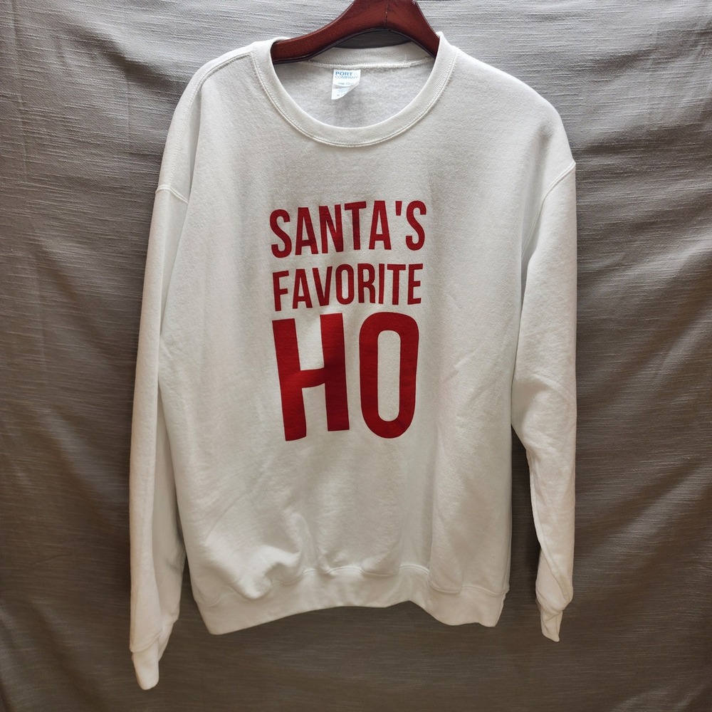 Port & Company Santa's Favorite Ho Christmas Sweatshirt White Red XL PC78